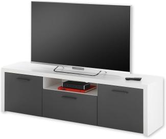 MODICA TV-Lowboard in Weiß, Anthrazit - Moderner TV Schrank mit Schublade und viel Stauraum für Ihr Wohnzimmer - 160 x 46 x 38 cm (B/H/T)
