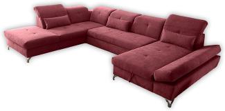 Couch MELFI L Sofa Schlafcouch Wohnlandschaft Schlaffunktion berry rot U-Form links