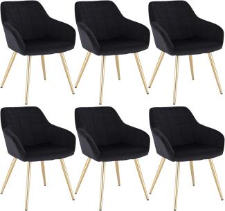 WOLTU 6 x Esszimmerstühle 6er Set Esszimmerstuhl Küchenstuhl Polsterstuhl Design Stuhl mit Armlehne, mit Sitzfläche aus Samt, Gestell aus Metall, Gold Beine, Schwarz, BH232sz-6