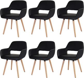 6er-Set Esszimmerstuhl HWC-A50 II, Stuhl Küchenstuhl, Retro 50er Jahre Design ~ Kunstleder, schwarz, helle Beine