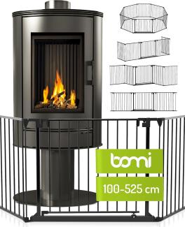 BOMI Kinderschutzgitter Kamin Milo XL 100-525 cm | Extrabreite Tür: 75 cm Durchgang & Feststellfunktion | Kaminabsperrung aus Metall | Ofen Schutz für Kinder freistehend | Kaminschutzgitter 4m