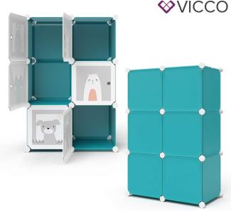 Vicco 'ANDY' Kinderschrank, DIY modular, weiß/grau/blau, mit Kleiderstange, 6 Fächer