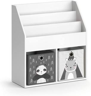 Vicco 'LUIGI' Kinderregal, weiß, mit 3 Fächern für Bücher und 2 Fächern für Faltboxen, inkl. 2 Faltboxen (Panda + Pinguin / Zebra + Tiger)