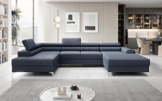 Designer Sofa Collina mit Schlaf- und Klappfunktion Stoff Blau Links