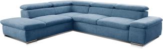 Cavadore Ecksofa Alkatraz / Großes Sofa in L-Form mit Ottomanen links und verstellbaren Kopfstützen/ Modernes Design / 274 x 66 x 228 cm / Blau
