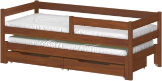 WNM Group Kinderbett Ausziehbar JULA mit Rausfallschutz und Lattenrost - Bett mit Schubladen - Ausziehbett für Jugendliche - Jugendbett - Funktionsbett - Palisander - 90x200 90x190