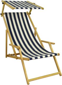 Holz-Liegestuhl klein oder groß mit viel Zubehör nach Wahl Stofffarbe blau-weiß V-10-317N