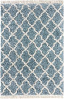 Hochflor Teppich Fransen Pearl Blau - 160x230x3,5cm