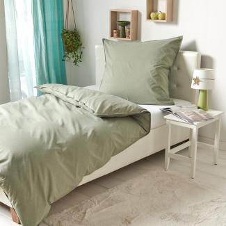 Traumschlaf Basic Uni Bettwäsche Chambray | 155x220 cm + 80x80 cm | olive