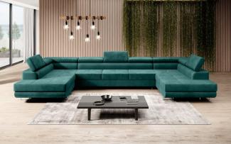 Designer Sofa Taormina mit Schlaf- und Klappfunktion (Samt) Grün