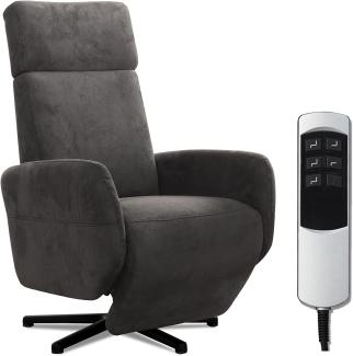 Cavadore TV-Sessel Cobra mit 2 Motoren + Akku / Fernsehsessel mit Liegefunktion, Relaxfunktion / Mit Fernbedienung / Sternfuß, belastbar bis 130 kg / 71 x 110 x 82 / Lederoptik, Dunkelgrau