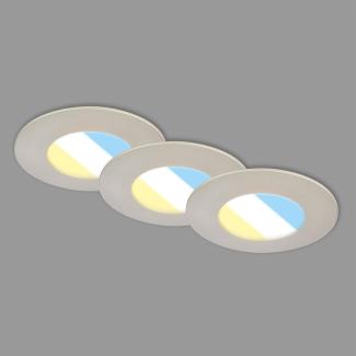 BRILONER – 3er Set LED Einbaustrahler 230V, LED Strahler Badezimmer IP44, Deckenstrahler, LED Spots, Deckenspots, Lichtfarbe einstellbar, Matt-Nickel, Grau