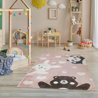 Jimri Teppich Kinderzimmer - Teppiche für Kinderzimmer, Kinderteppich, Kinderteppich Mädchen, Bär, Hase, Panda, Herz, (Hellrosa, Größe: 160x230 cm)