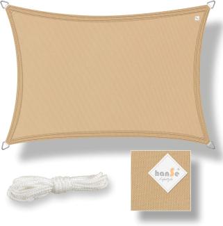 hanSe® Sonnensegel 100% Polyester PES Rechteck 2x4m Sand Sonnenschutz Marken-Sonnensegel wasserabweisend wetterbeständig