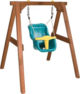 Babyschaukel, Holzschaukel mit Babysitz, Holzgestell braun