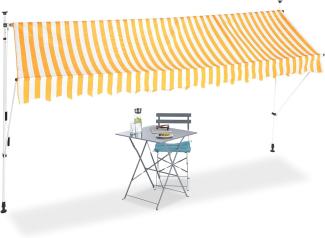 Relaxdays Klemmmarkise, Balkon Sonnenschutz, einziehbar, Fallarm, ohne Bohren, höhenverstellbar, 400 cm breit, gelb gestreift