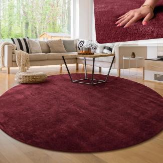 Paco Home Waschbarer Teppich Wohnzimmer Schlafzimmer Kurzflor rutschfest Flauschig Weich Moderne Einfarbige Muster, Grösse:120 cm Rund, Farbe:Rot