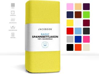 Jacobson Jersey Spannbettlaken Spannbetttuch Baumwolle Bettlaken (140x200-160x220 cm, Gelb)