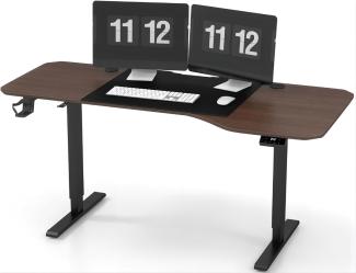 JUMMICO HöHenverstellbarer Schreibtisch 160 cm L-förmiger Schreibtisch Höhenverstellbar Elektrisch,Ergonomie Gaming Tisch mit Becherhalter, Haken (Walnuss)