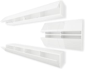 Domando Wohnwand Imperia M4 Modern für Wohnzimmer Breite 350cm, variabel hängbar, Push-to-open-System, LED Beleuchtung in weiß, Hochglanz in Weiß Matt und Weiß Hochglanz