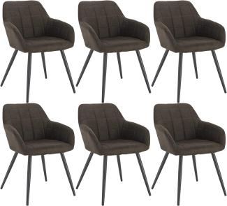 WOLTU 6 x Esszimmerstühle 6er Set Esszimmerstuhl Küchenstuhl Polsterstuhl Design Stuhl mit Armlehne, mit Sitzfläche aus Stoffbezug, Gestell aus Metall, Dunkelbraun, BH224dbr-6