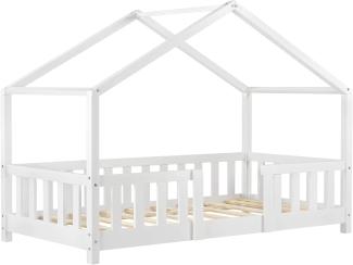 en.casa Kinderbett aus Kiefernholz mit Rausfallschutz und Lattenrost, 80x160 cm, weiß