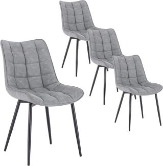 WOLTU 4 x Esszimmerstühle 4er Set Esszimmerstuhl Küchenstuhl Polsterstuhl Design Stuhl mit Rückenlehne, mit Sitzfläche aus Kunstleder, Gestell aus Metall, Grau, BH207gr-4