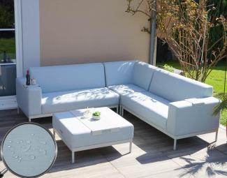 Alu-Garten-Garnitur HWC-C47, Sofa, Outdoor Stoff/Textil ~ blau mit Ablage, ohne Kissen