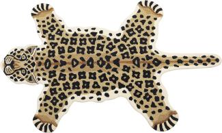 Kinderteppich Wolle beige schwarz 100 x 160 cm Leopardenmotiv AZAAD