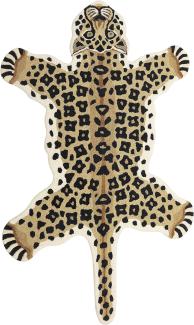 Kinderteppich Wolle beige schwarz 100 x 160 cm Leopardenmotiv AZAAD