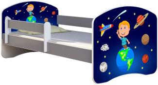ACMA Kinderbett Jugendbett mit Einer Schublade und Matratze Grau mit Rausfallschutz Lattenrost II (22 Kosmos, 160x80)