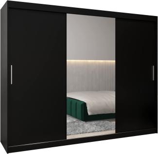Schwebetürenschrank Tokyo 1-250 cm mit Spiegel Kleiderschrank mit Kleiderstange und Einlegeboden Schlafzimmer- Wohnzimmerschrank Schiebetüren Modern Design (Schwarz)