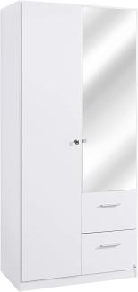 Rauch Möbel Buchholz Schrank abschließbar, Abschließbarer Kleiderschrank in Weiß 2-türig mit Spiegel und 2 Schubladen inkl. Zubehörpaket Basic 1 Kleiderstange, 3 Einlegeböden BxHxT 91x197x54 cm