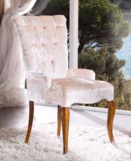 Casa Padrino Luxus Barock Esszimmer Stuhl mit Armlehnen Weiß / Braun - Handgefertigter Barockstil Stuhl - Barock Esszimmer Möbel - Luxus Qualität - Made in Italy