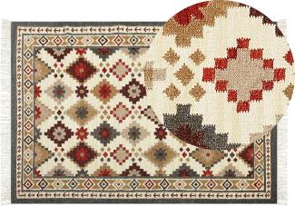 Kelim Teppich Wolle mehrfarbig 140 x 200 cm orientalisches Muster Kurzflor GHUKASAVAN