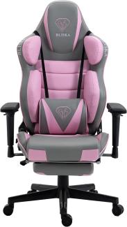 Gaming Stuhl Chair Racing Chefsessel mit Sportsitz und ergonomsichen 4D-Armlehnen Hellgrau / Rosa