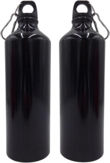 2x Alu Trinkflasche 1Liter schwarz glänzend Karabiner Wasserflasche Sportflasche