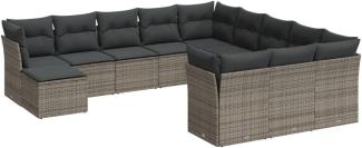 vidaXL 12-tlg. Garten-Sofagarnitur mit Kissen Grau Poly Rattan