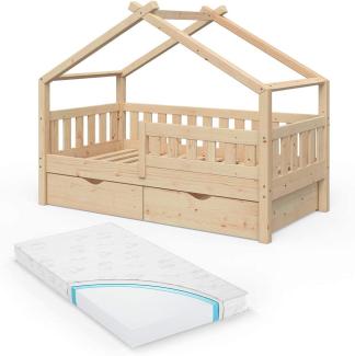VitaliSpa 'Design' Kinderbett 80 x 160 cm, natur, Massivholz Kiefer, inkl. 2 Schubladen und Matratze
