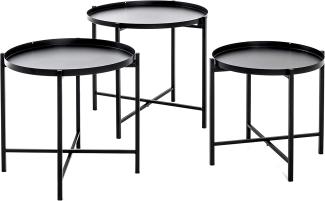 HAKU Möbel 3-Satz Tisch, Stahlrohr, schwarz, H 37/40/43 x Ø 39/43/48 cm
