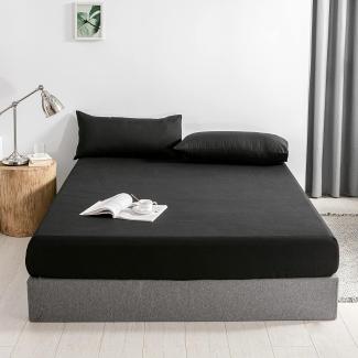 Good Nite Spannbettlaken 140x200cm Schwarz Polyester Bettlaken 30cm Extra Tiefe Taschenlaken Spannbetttuch Weich und atmungsaktiv Maschinenwaschbar