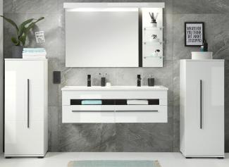 Badmöbel Set 5-teilig Design-D in Hochglanz weiß 230 x 200 cm, mit Waschbecken und Beleuchtung