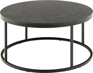 AC Design Furniture Spencer Couchtisch Rund mit Tischplatte in Schwarzer Marmoroptik und Schwarzem Stahlsockel, Moderner Beistelltisch, Wohnzimmermöbel, Ø: 80 x H: 40 cm