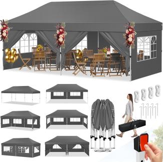 KESSER® Pavillon Faltpavillon 6x3m Festzelt mit 6 abnehmbaren Seitenwänden | Gartenzelt Höhenverstellbar & Wasserdicht + Tasche Bodenanker | Pop-Up Klicksystem UV-Schutz 50+ Partyzelt Anthrazit