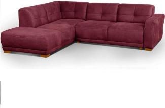 Cavadore Ecksofa Modeo, mit Federkern, Sofa in L-Form im modernen Landhausstil, Holzfüße, 261 x 77 x 214, Lederoptik, rot