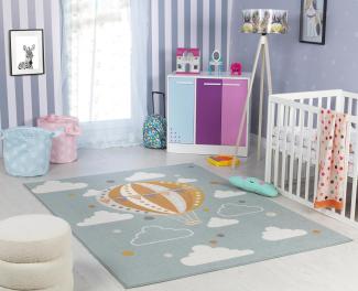 Surya Heissluftballon Kinderteppich - Cartoon Teppich Kinderzimmer oder Babyzimmer, Kinderzimmerteppich, Krabbelteppich oder Spielteppich - Baby Teppich für Jungen & Mädchen, Blaugrün 160x213cm