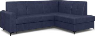 MEBLINI Schlafcouch mit Bettkasten - SCANDI - 236x171x85cm Rechts - Blau Samt - Kleines Ecksofa mit Schlaffunktion - Sofa mit Relaxfunktion - Kleine Couch L-Form - Eckcouch