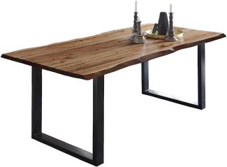 SAM Baumkantentisch 240x100 cm Mephisto, Akazienholz massiv + naturfarben lackiert, Esstisch mit schwarz lackiertem U-Gestell, Esszimmertisch/Holztisch im Industrial-Design, Tischplatte 26 mm