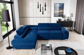 Designer Sofa Tirenni mit Schlaf- und Klappfunktion Blau Links