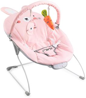 MOMI, GLOSSY Babywippe für Babys bis 9 kg weiche Polsterung Metallrahmen AntirutschFüßchen Haltegurt Abmessungen 58 x 49 x 53 cm Sensorisches Modul für kreative Kinderförderung, Bunny